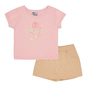 Conjunto Blusa E Short-Saia Cute Baby Rosa - Pulla Bulla