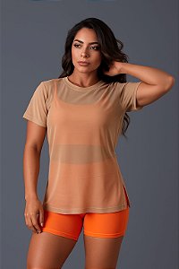 BLUSA FITNESS TULE COM ABERTURA LATERAIS