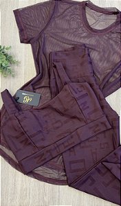 CONJUNTO FITNESS CALÇA LETRADO BORDO