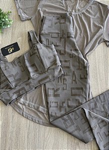 CONJUNTO FITNESS CALÇA LETRADO AREIA