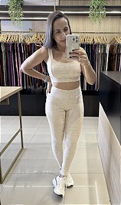 CONJUNTO FITNESS CALÇA LETRADO OFF WHITE