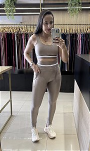CONJUNTO FITNESS COMPRESSÃO AREIA