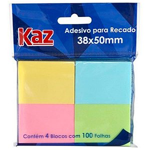 Bloco Adesivo 38X50 Cores 100Fls Kaz