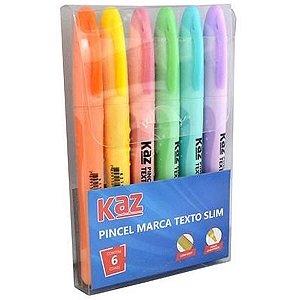 MARCA TEXTO 6 CORES PASTEL SLIM KAZ