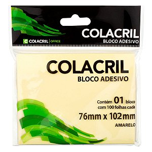 BLOCO ADESIVO 76X102 AMARELO 100FLS COLACRIL