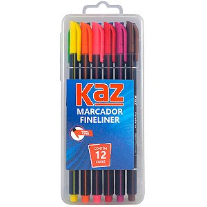 CANETA HIDROGRAFICA 12 CORES FINELINER KAZ