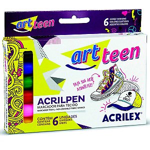 CANETA P/TECIDO C/6 CORES ART TEEN ACRILPEN ACRILEX