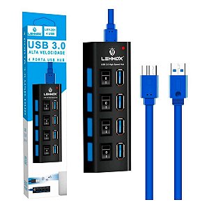 HUB USB EXTENSOR 4 PORTAS 3.0 COM INTERRUPTOR LEHMOX - LEY-201