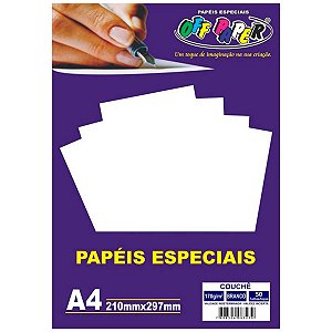 PAPEL ESPECIAL COUCHE BRANCO A4 170G C/50 OFF PAPER