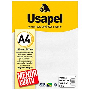 PAPEL VERGE A4 180G BRANCO C/50 USAPEL
