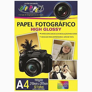 PAPEL FOTOGRAFICO BRILHANTE A4 180G C/50 OFF PAPER