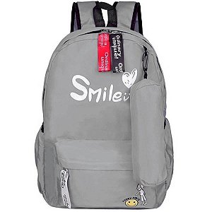MOCHILA JUVENIL HAPPY SMILE CINZA