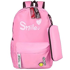 MOCHILA JUVENIL HAPPY SMILE ROSA ESCURO