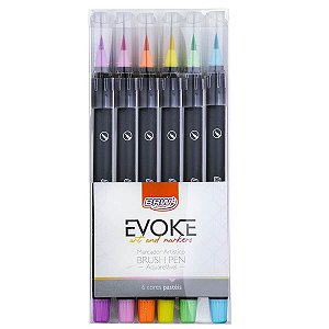 CANETA MARCADOR BRUSH PEN BLISTER 6 CORES PASTEIS BRW