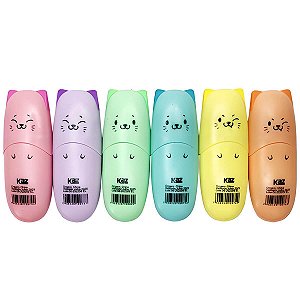 Marca Texto 6 Cores Pastel Mini Pets Kz6005 Kaz