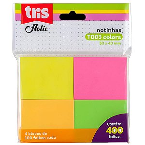 BLOCO ADESIVO 50X40 CORES NEON 400FLS TRIS