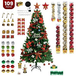 ARVORE NATAL PINHEIRO 1,80MT 320 GALHOS DECORADA