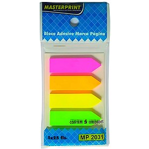 BLOCO ADESIVO MARCA PAGINA SETA NEON 5 CORES MP2031 MASTERPRINT