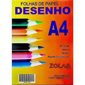 BLOCO DESENHO A4 BRANCO 140G C/20 FLS ZOLAR