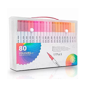 CANETA PONTA DUPLA BRANCA 80 CORES 001-80 COLOURS