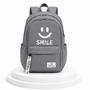 MOCHILA JUVENIL CINZA SMILE