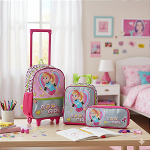 Kit Escolar Infantil Mochila De Rodinhas, Lancheira E Estojo