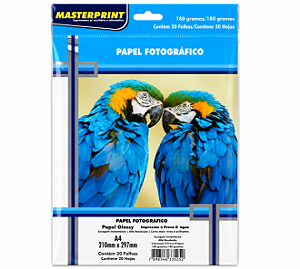PAPEL FOTO HIGH GLOSSY 180G A4 C/ 20FLS P/ IMPRESSORA TINTA MASTERPRINT
