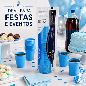 Copo Descartável Azul 200ml Pacote com 50 Unidades Dudigo Uso Diário Festa e Eventos