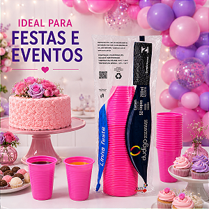 Copo Descartável Rosa 200ml Pacote com 50 Unidades Dudigo Uso Diário Festa e Eventos