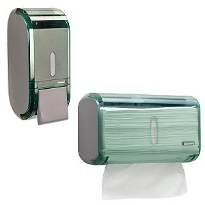 KIT DISPENSER INTERFOLHA URBAN + SABONETEIRA PARA SABONETE LÍQUIDO/ÁLCOOL VERDE