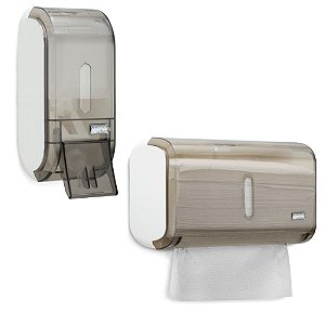 KIT DISPENSER INTERFOLHA URBAN + SABONETEIRA PARA SABONETE LÍQUIDO/ÁLCOOL FUME