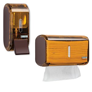 KIT DISPENSER INTERFOLHA URBAN + SABONETEIRA PARA SABONETE LÍQUIDO/ÁLCOOL MARROM