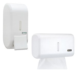 KIT DISPENSER INTERFOLHA URBAN + SABONETEIRA PARA SABONETE LÍQUIDO/ÁLCOOL BRANCA