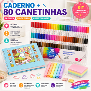 KIT LIVRO DE COLORIR AZUL + ESTOJO 80 CORES BRUSH BRANCA
