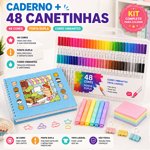 KIT LIVRO DE COLORIR AZUL + ESTOJO 48 CORES BRUSH BRANCA JOJO