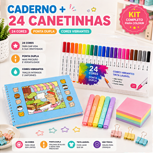 KIT LIVRO DE COLORIR AZUL + ESTOJO 24 CORES BRUSH BRANCA
