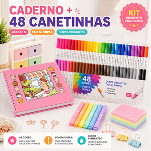 KIT LIVRO DE COLORIR ROSA + CANETINHA 48 CORES BRUSH BRANCA JOJO COMPOSIÇÃO/KIT