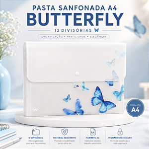 Pasta Sanfonada A4 Butterfly DAC 12 Divisórias para Escola, Escritório e Organização
