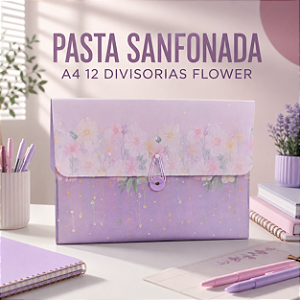Pasta Sanfonada A4 Flower DAC 12 Divisórias para Escola, Escritório e Organização