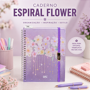 Caderno Espiral Flower DAC Capa Dura com Elástico e Elegante para Estudos e Trabalho