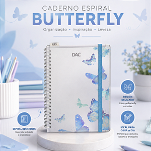 Caderno Espiral Butterfly DAC Capa Dura com Elástico e Elegante para Estudos e Trabalho