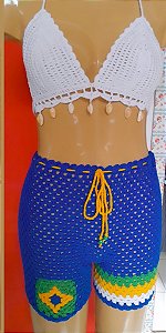 Short do Brasil copa do mundo de crochê
