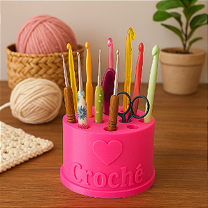 Organizador para Agulhas de Crochê Com Coração e a Palavra Crochê em Destaque Presente Para Crocheteira