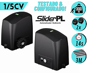 Kit Motor Portão de Correr RCG Slider PL 1/5cv 300kg Com 3M Cremalheiras e 2 controles