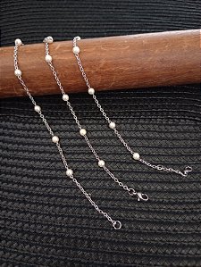 Pulseira Feminina aço inox - Pérolas