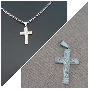 Corrente de aço estilo Cartier mais pingente Cruz