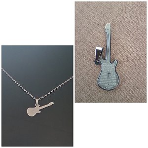 Corrente aço elo oval fino mais pingente aço violão