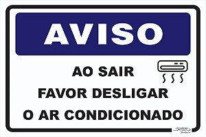 Placa Aviso Ao Sair Favor Desligar o ar Condicionado