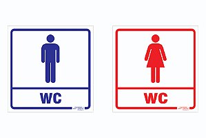 Kit Placa Banheiro Masculino e Feminino WC - 20x20