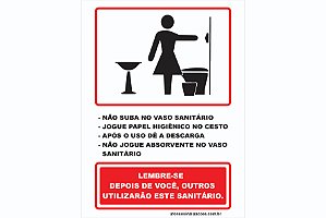 Placa Banheiro Feminino Não Jogue Absorvente no Vaso Sanitário